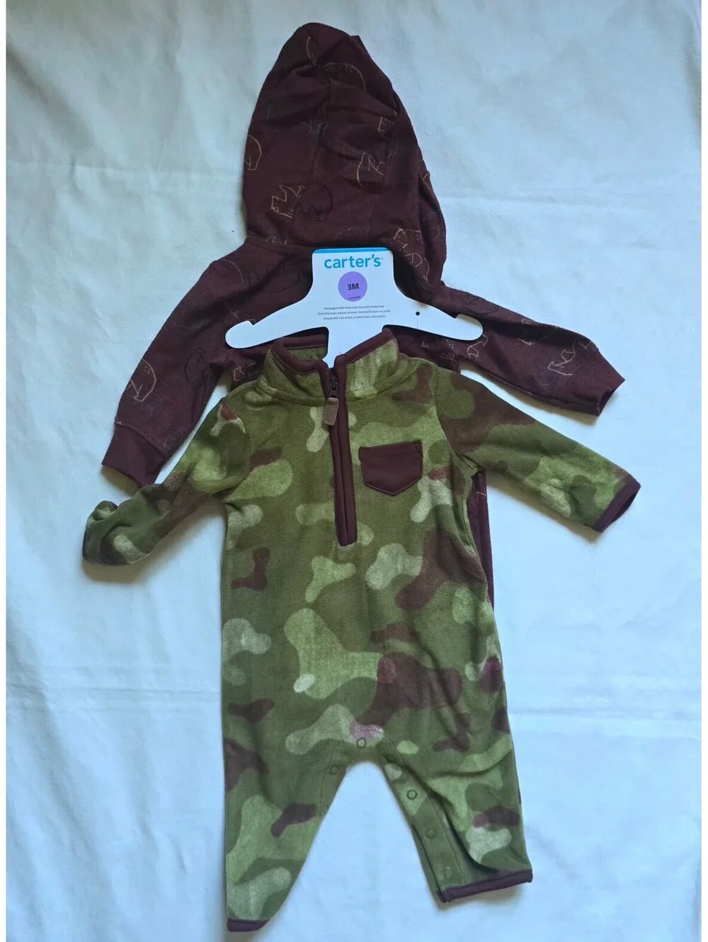Carter's Baby Boys 2-Pack Fleece Rompers with Hooded Coverall 3M